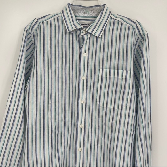 Tommy Bahama Linen Blend Striped Mens Long Sleeve Button flip cuff Shirt Size M - Picture 4 of 11